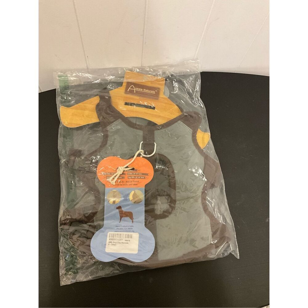 Brand New Aussie Naturals Size XS Light Blue Black Dog Harness Padded Straps
